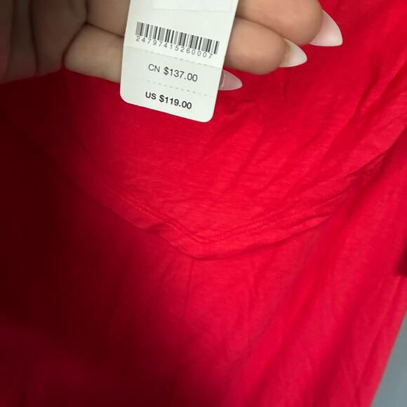 BEBE Y2K 00’s Halter Midi Dress Coral Red Ruffle Bead Necklace NEW size S - Picture 5 of 7